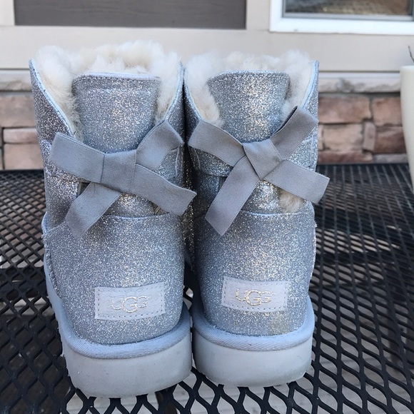 UGG Shoes - UGG Mini Bailey Bow Sparkle Boot Silver 10